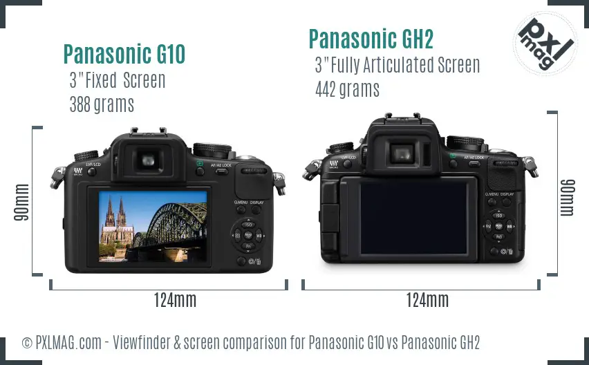 Panasonic G10 vs Panasonic GH2 Screen and Viewfinder comparison