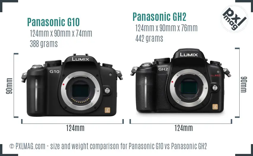 Panasonic G10 vs Panasonic GH2 size comparison