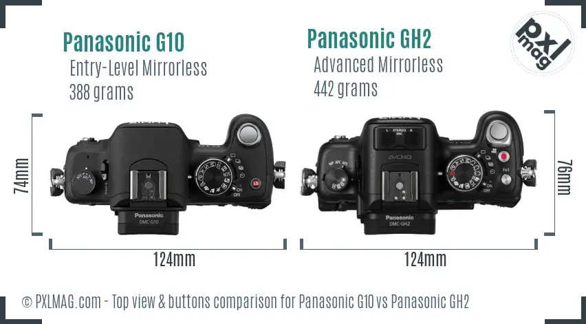 Panasonic G10 vs Panasonic GH2 top view buttons comparison