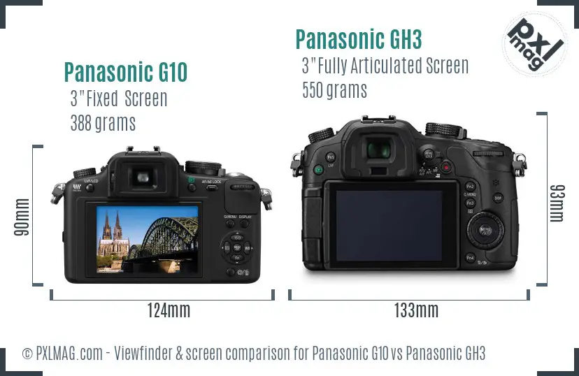 Panasonic G10 vs Panasonic GH3 Screen and Viewfinder comparison