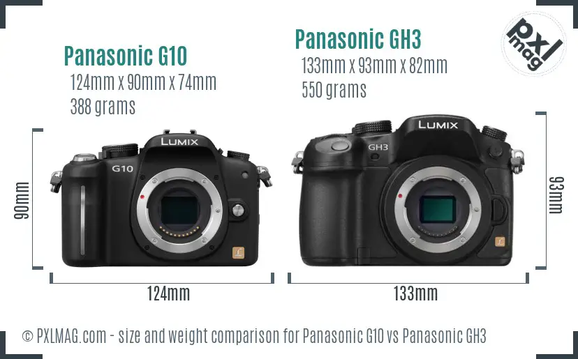 Panasonic G10 vs Panasonic GH3 size comparison