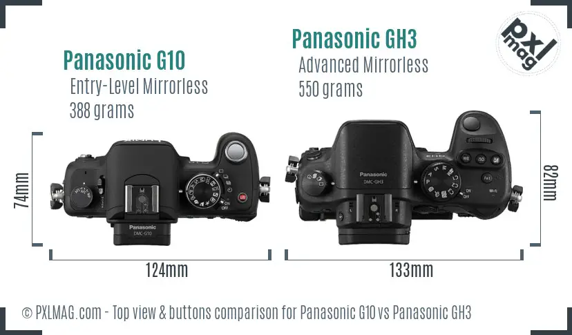 Panasonic G10 vs Panasonic GH3 top view buttons comparison