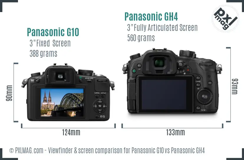 Panasonic G10 vs Panasonic GH4 Screen and Viewfinder comparison