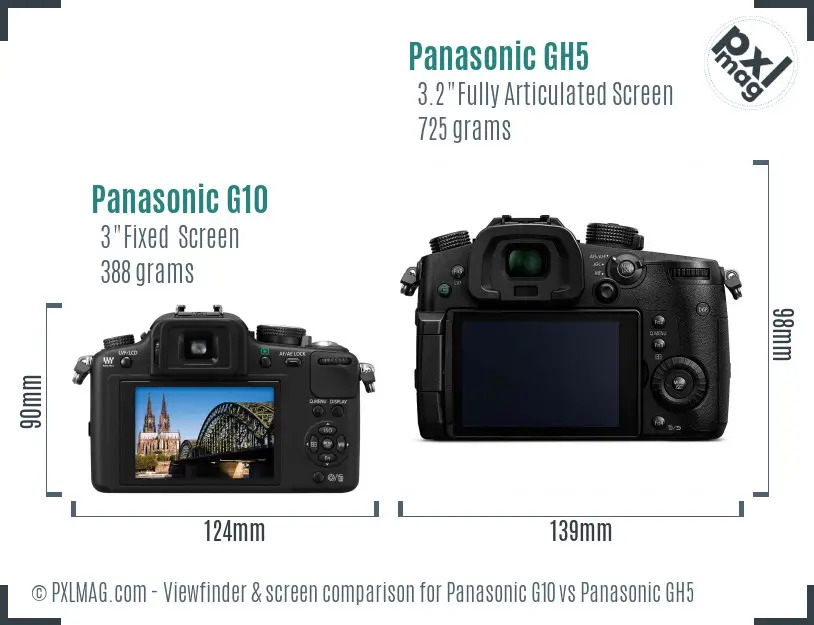 Panasonic G10 vs Panasonic GH5 Screen and Viewfinder comparison