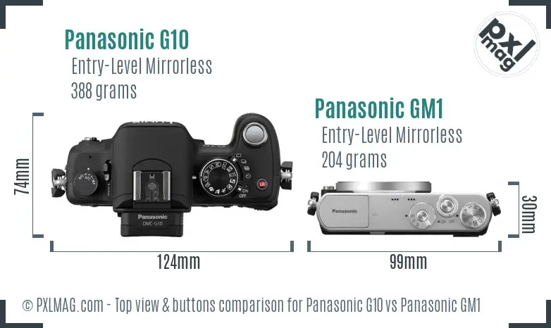Panasonic G10 vs Panasonic GM1 top view buttons comparison