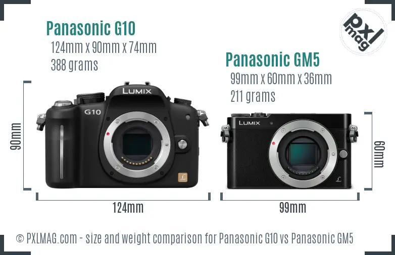 Panasonic G10 vs Panasonic GM5 size comparison