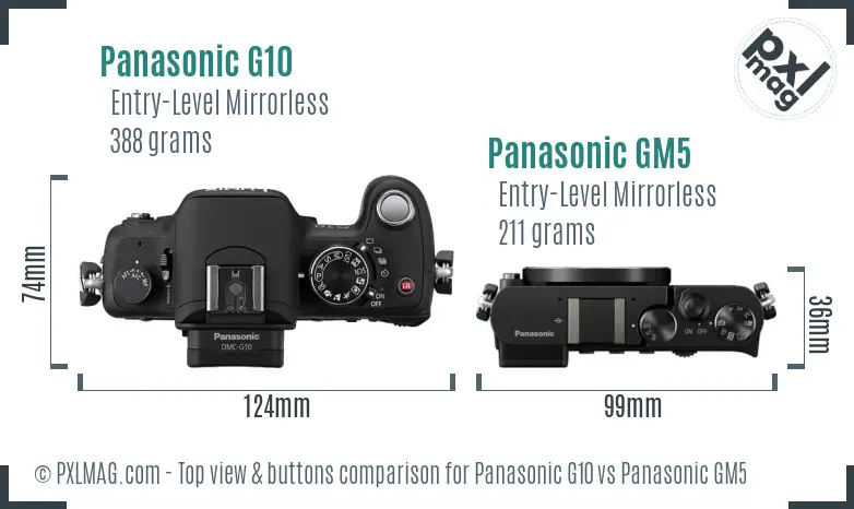Panasonic G10 vs Panasonic GM5 top view buttons comparison
