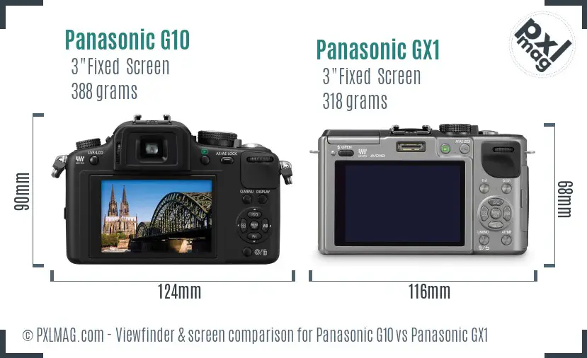 Panasonic G10 vs Panasonic GX1 Screen and Viewfinder comparison