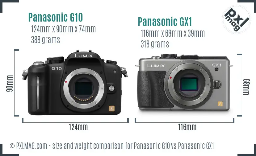 Panasonic G10 vs Panasonic GX1 size comparison