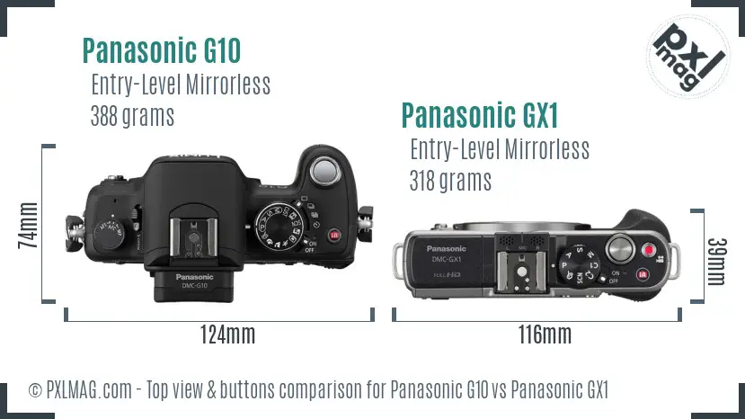 Panasonic G10 vs Panasonic GX1 top view buttons comparison