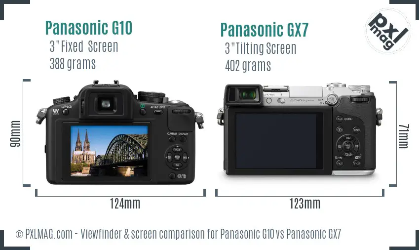 Panasonic G10 vs Panasonic GX7 Screen and Viewfinder comparison