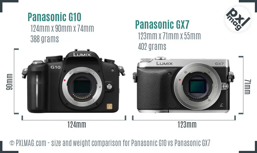 Panasonic G10 vs Panasonic GX7 size comparison