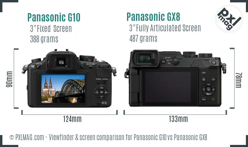 Panasonic G10 vs Panasonic GX8 Screen and Viewfinder comparison
