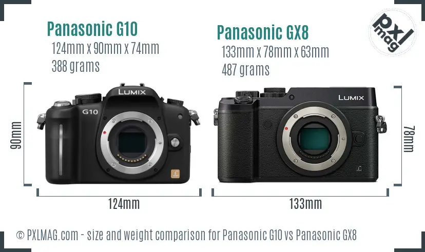 Panasonic G10 vs Panasonic GX8 size comparison