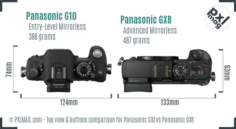 Panasonic G10 vs Panasonic GX8 top view buttons comparison