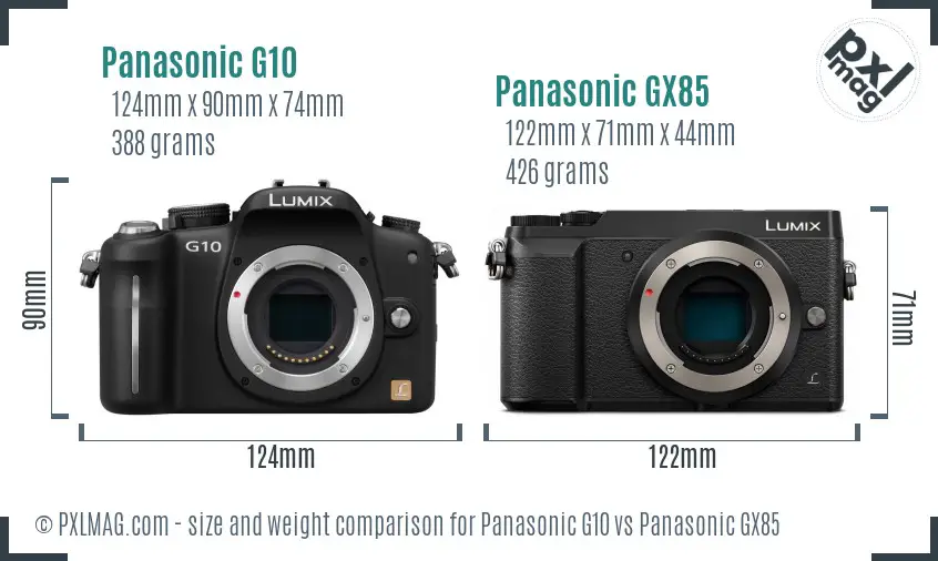 Panasonic G10 vs Panasonic GX85 size comparison