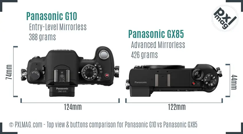 Panasonic G10 vs Panasonic GX85 top view buttons comparison