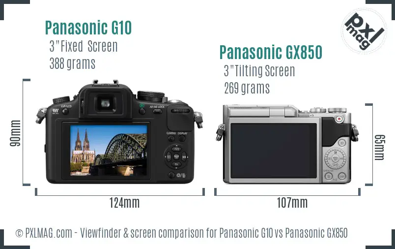 Panasonic G10 vs Panasonic GX850 Screen and Viewfinder comparison