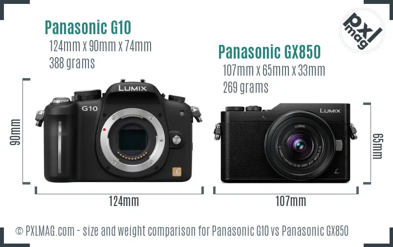 Panasonic G10 vs Panasonic GX850 size comparison