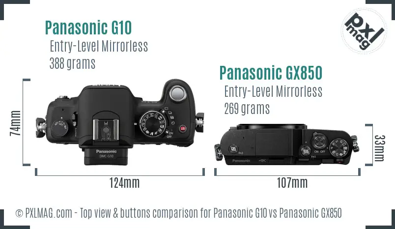 Panasonic G10 vs Panasonic GX850 top view buttons comparison