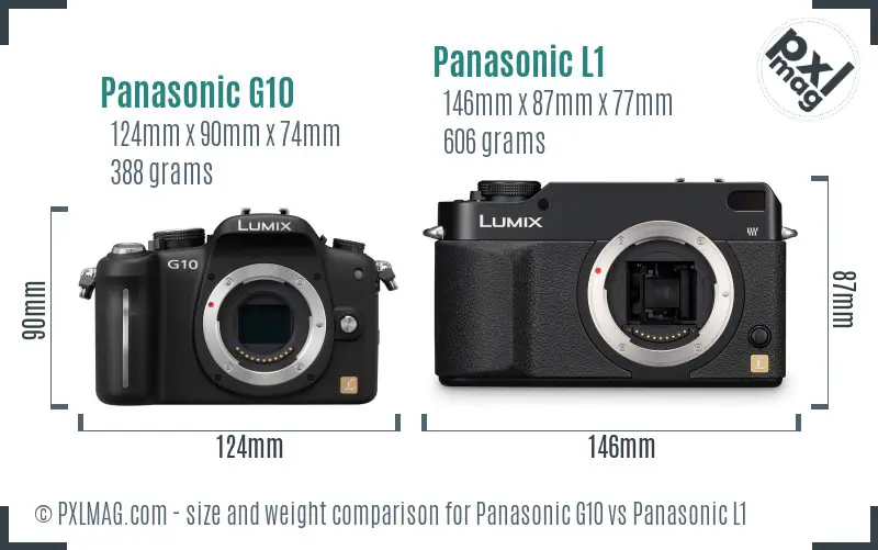 Panasonic G10 vs Panasonic L1 size comparison