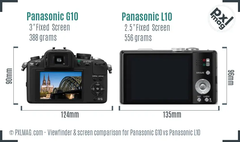 Panasonic G10 vs Panasonic L10 Screen and Viewfinder comparison