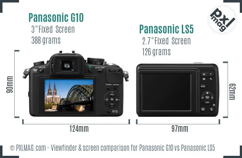 Panasonic G10 vs Panasonic LS5 Screen and Viewfinder comparison
