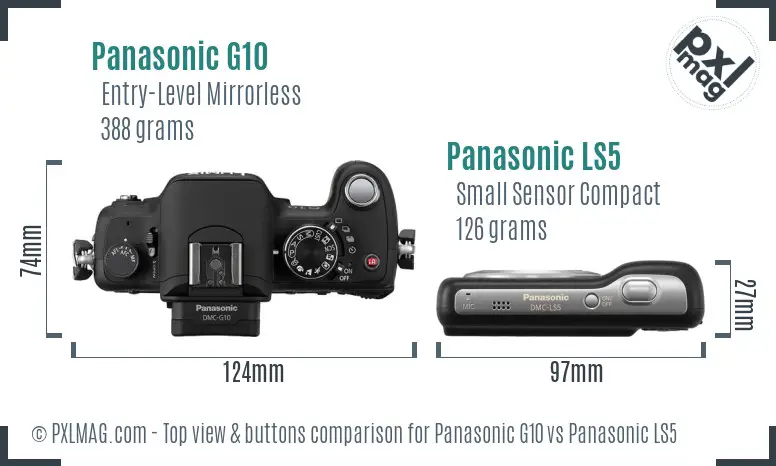 Panasonic G10 vs Panasonic LS5 top view buttons comparison