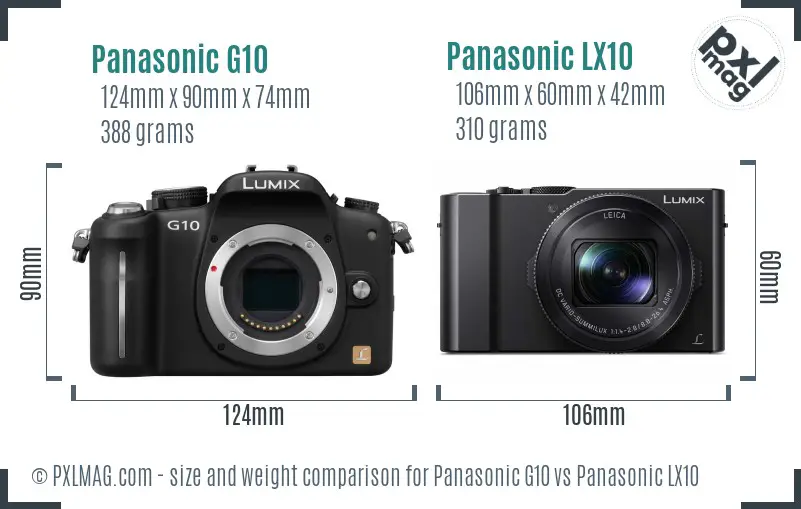 Panasonic G10 vs Panasonic LX10 size comparison
