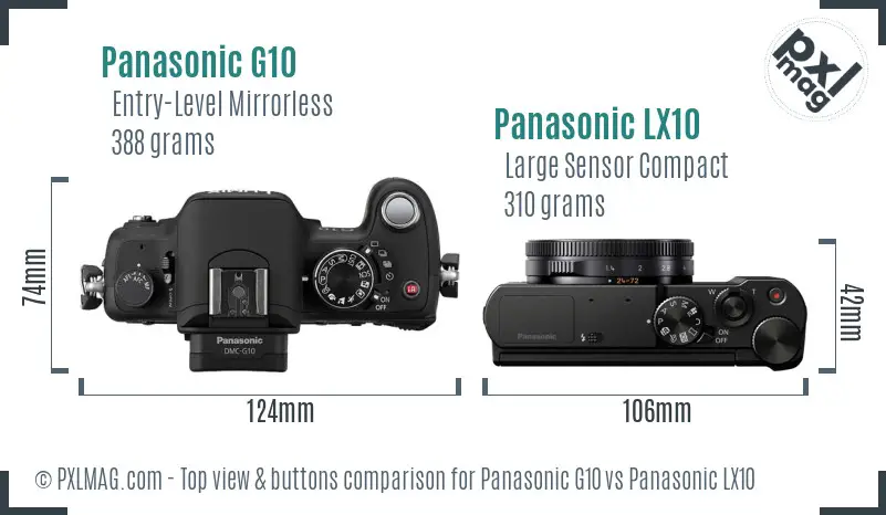 Panasonic G10 vs Panasonic LX10 top view buttons comparison