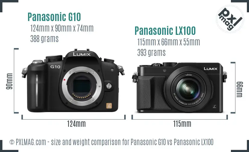 Panasonic G10 vs Panasonic LX100 size comparison