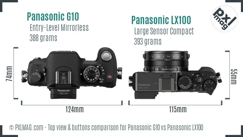 Panasonic G10 vs Panasonic LX100 top view buttons comparison