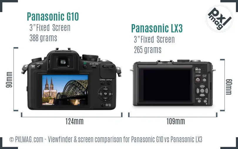 Panasonic G10 vs Panasonic LX3 Screen and Viewfinder comparison