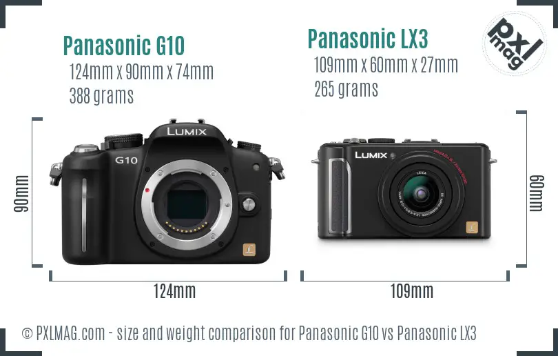 Panasonic G10 vs Panasonic LX3 size comparison