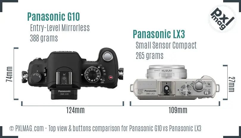 Panasonic G10 vs Panasonic LX3 top view buttons comparison