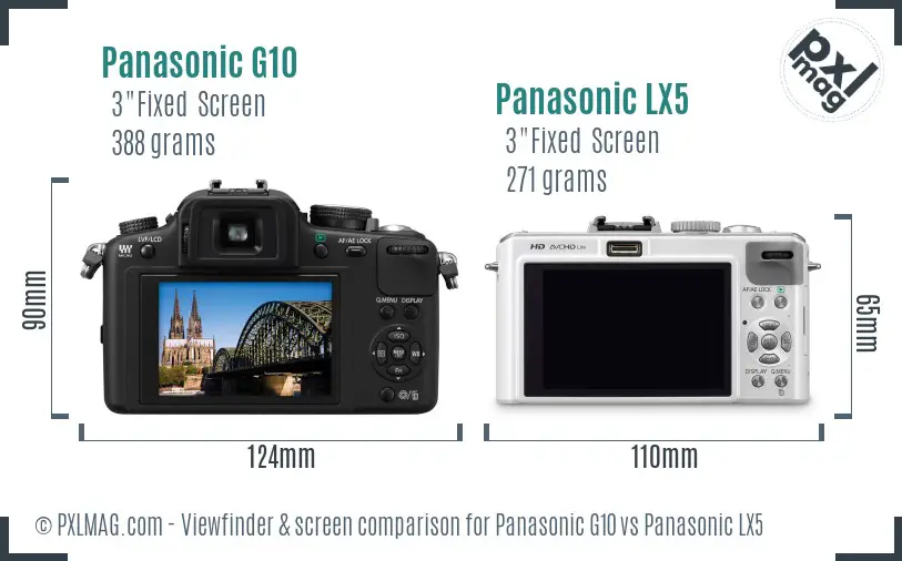 Panasonic G10 vs Panasonic LX5 Screen and Viewfinder comparison