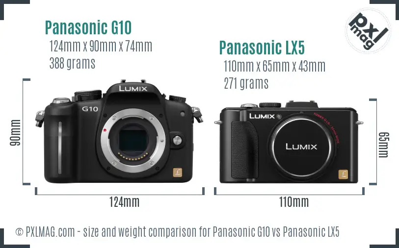 Panasonic G10 vs Panasonic LX5 size comparison