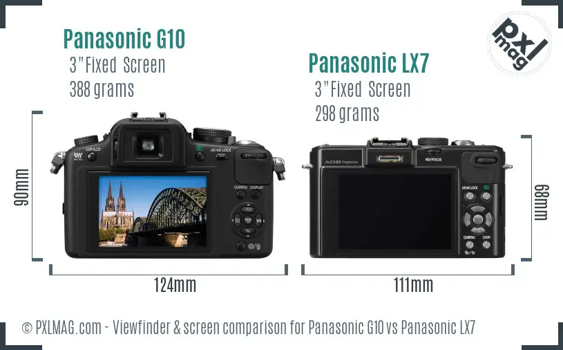 Panasonic G10 vs Panasonic LX7 Screen and Viewfinder comparison