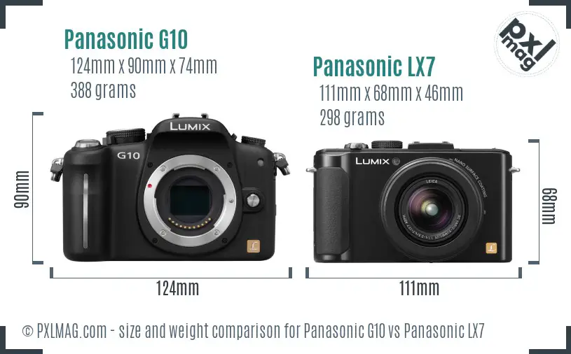 Panasonic G10 vs Panasonic LX7 size comparison