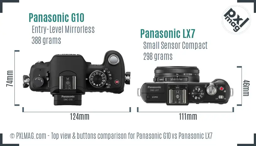 Panasonic G10 vs Panasonic LX7 top view buttons comparison