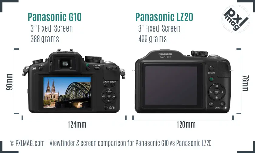 Panasonic G10 vs Panasonic LZ20 Screen and Viewfinder comparison