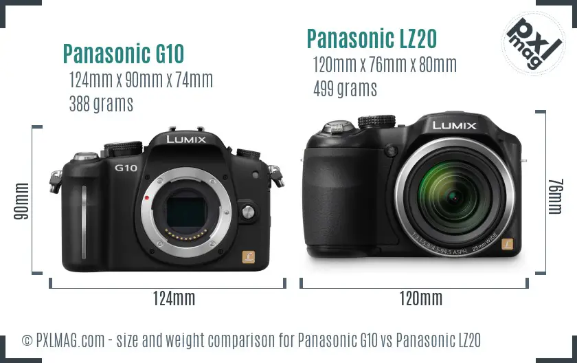 Panasonic G10 vs Panasonic LZ20 size comparison