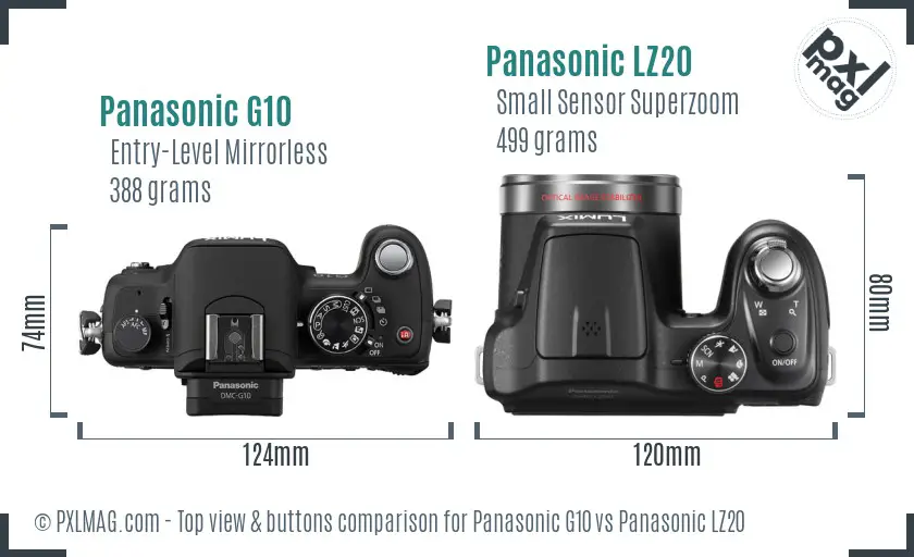 Panasonic G10 vs Panasonic LZ20 top view buttons comparison