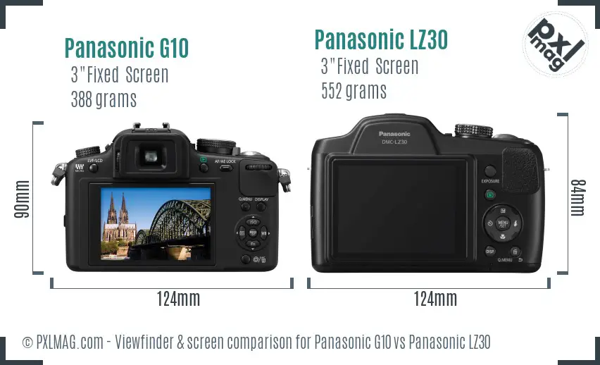 Panasonic G10 vs Panasonic LZ30 Screen and Viewfinder comparison