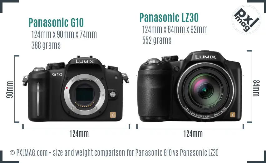 Panasonic G10 vs Panasonic LZ30 size comparison