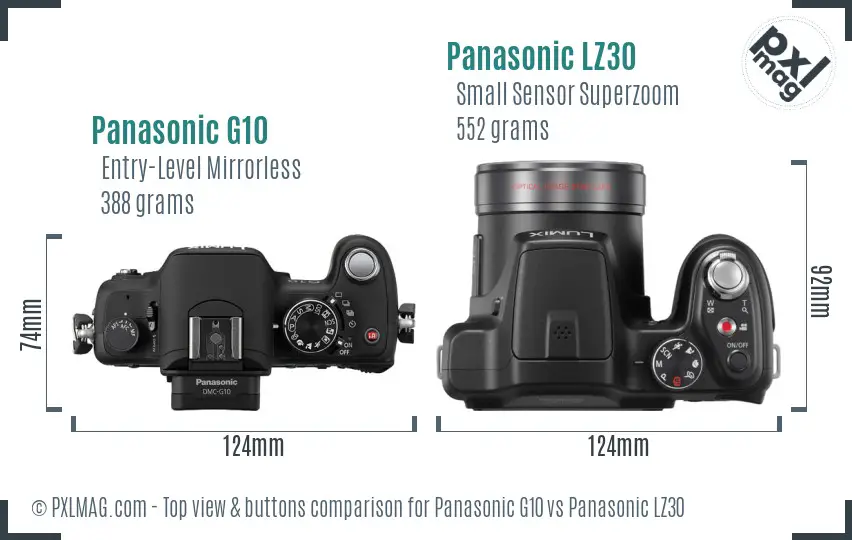 Panasonic G10 vs Panasonic LZ30 top view buttons comparison
