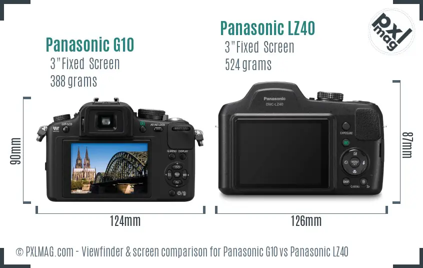 Panasonic G10 vs Panasonic LZ40 Screen and Viewfinder comparison