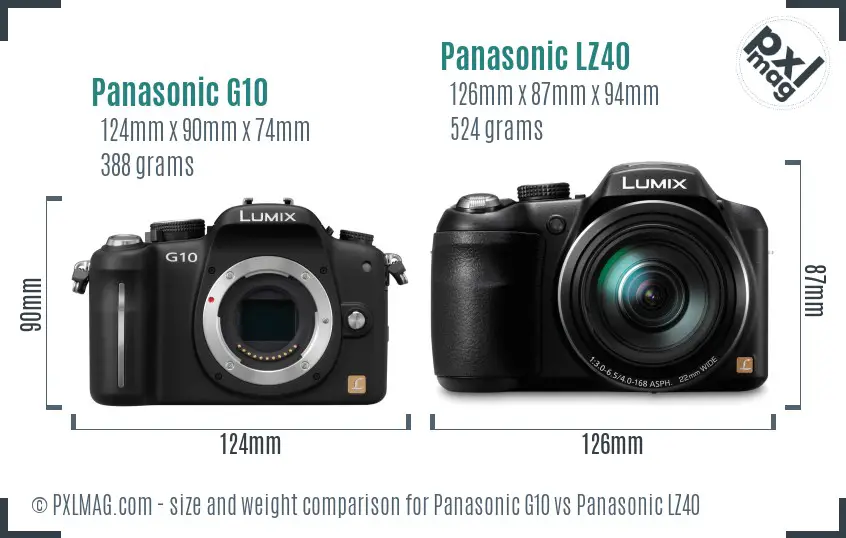 Panasonic G10 vs Panasonic LZ40 size comparison