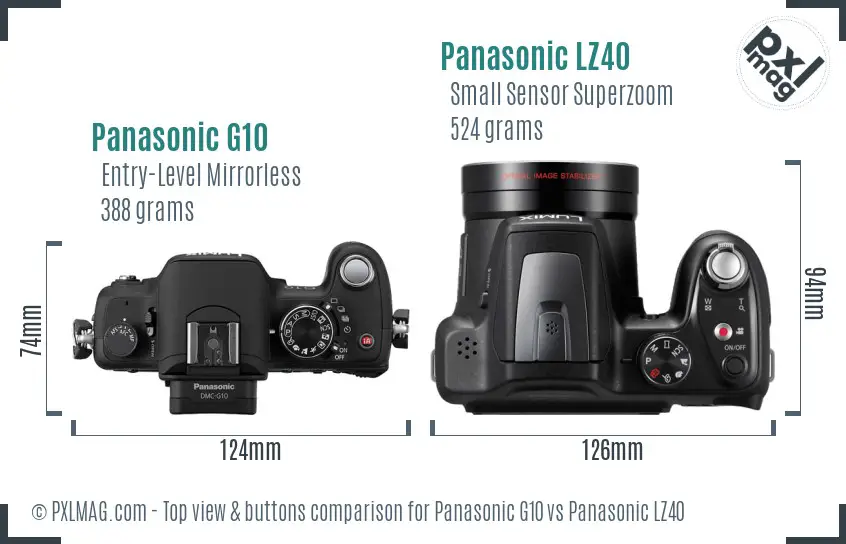 Panasonic G10 vs Panasonic LZ40 top view buttons comparison
