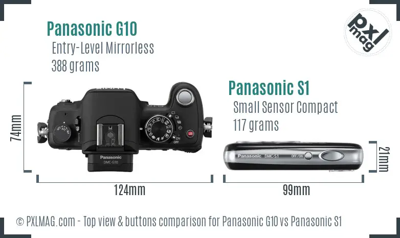 Panasonic G10 vs Panasonic S1 top view buttons comparison